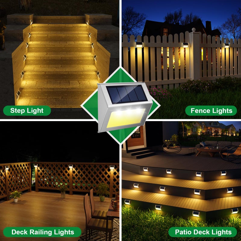 JSOT Solar Lights Outdoor for Deck,Waterproof Solar Powered Steps Light Outdoor Wireless LED Lamp Fence Lighting Walkway Patio Stair Garden Path Rail Backyard Fences Post 8 Pack Warm White - Image 2